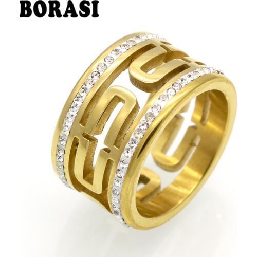 2 Row Lines Clear Crystal Jewelry Fashion Hollow Cross Ring For Women Stainless Steel Engagement Rings