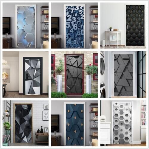 2pcs/set Geometric Style Door Sticker Self Adhesive Wallpaper Waterproof Renovation Posters Decals Home Decor наклейка на дверь