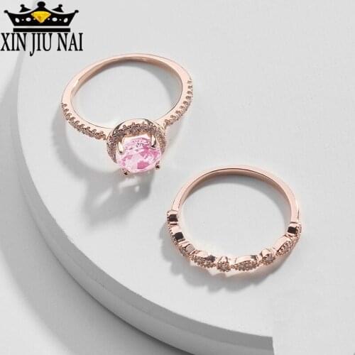 2/pc A set Rings for Women Material With Rose Gold Ring Sets for Women Zircon Finger Rings Women Fashion Jewelry Free delivery
