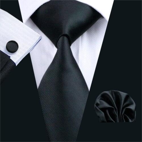 2020 New Mens Tie Black Silk Jacquard Woven Gravata Necktie Hanky Cufflinks Set For Business Wedding Party FA-840 Barry.Wang