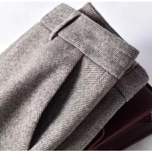 2021 Spring and Autumn Woolen Harlan Womens Pants Herringbone Pattern Nizi High Waist and Thin Carrot Pants