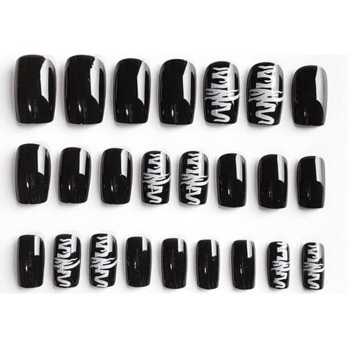 24Pcs 3D Nail Sticker Non-drop Exquisite ABS Black Nail Decals for Lady Nail Decal and Sticker Full Cover Nail Patch Manicure
