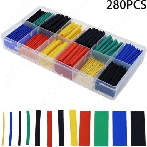280pcs Set Polyolefin Shrinking Assorted Heat Shrink Tube Wire Cable Insulated Sleeving Tubing Set 2:1 box