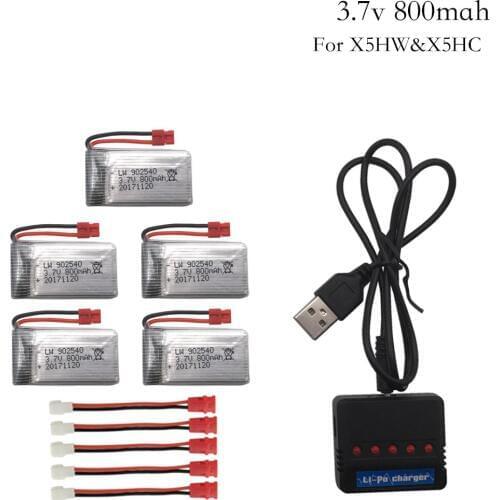 3.7v 800mAh 25c LiPo Battery + USB Charger for SYMA X5C X5 X5SW X5HW X5HC MJX X708 W RC Drone Quadcopter Spare Battery Parts 3.7