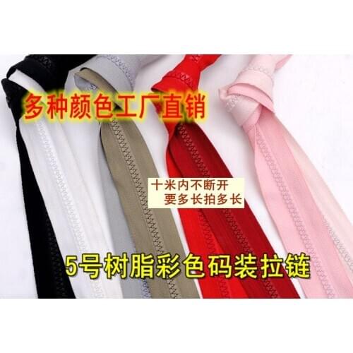 5# plastic zip resin zippers/dark red/gary/light pink/khaki/colorful coil zip can cut it/reversible for bags garment accessores