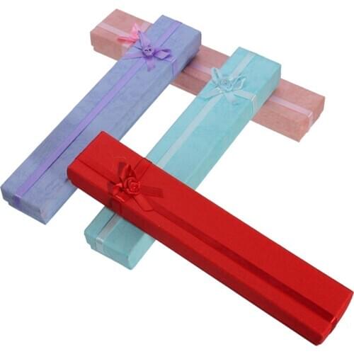 5PCS Paper Package Bowknot Jewelry Necklace Bracelet Earring Ring Gift Box Case, Style-3 Rectangle(22X4cm)