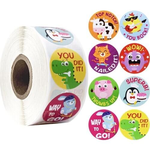 500Pc Cartoon Animal Reward Encouragement Waterproof Stickers Roll Toys For Kids