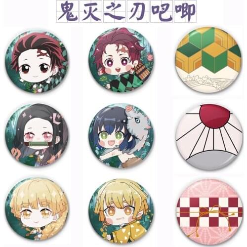9 Pcs Kawaii Anime Demon Slayer: Kimetsu no Yaiba Japanese Shop Theme Cute Cartoon Badge Brooch Pins Bedge Collection Xmas Gifts