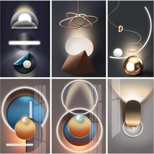 Abstract Golden Painting Wall Picture Modern Canvas Blue Poster Print Wall Art Picture for Living Room Bedroom Nordic Wall Decor