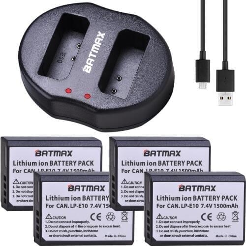 Batmax 4x1500mAh Bateria LP-E10 LPE10 LP E10 Battery+USB Dual Charger for Canon EOS 1100D 1200D 1300D Rebel T3 Kiss X50 LC-E10