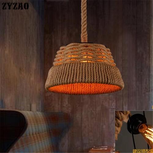American Country Retro Linen Cover Pendant Lights Loft Bar Restaurant Weave Hemp Rope Pendant Lamps Industrial Vintage Hanglamp