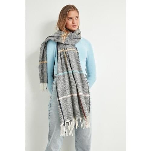 Anthracite Striped Thick Shawl 2021 New Fashion Womens plaid scarf winter warm shawl and wrap bandana pashmina long tassel Womens scarf