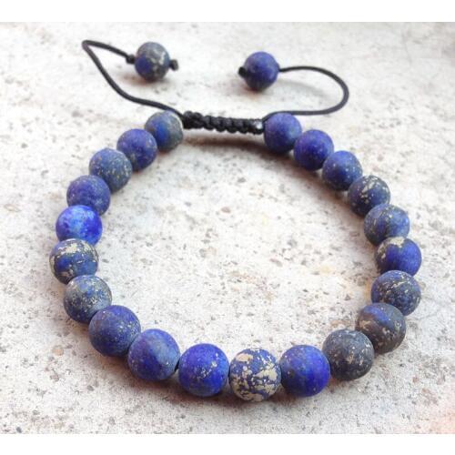 YA2883 Matte Lapis Stone Round 8mm Beads Knot Adjustable Bracelet