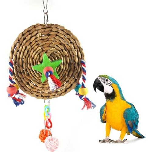 1 Piece New Parrot Chewing Toy Creative Round Grass Woven Bird Cage Hanging Toy Pet Parakeets Chew Bites Toys Birds Accessories