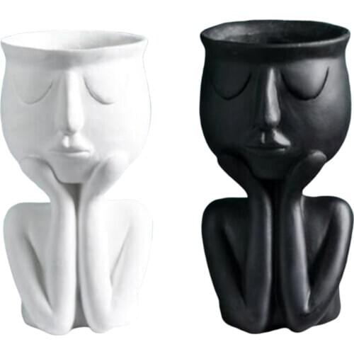 2 Pc Character Portrait Flower Pot Resin Succulent Plant Pot Abstract Face Flower Pot Household Desktop Vase
