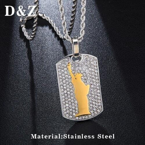 D&Z Iced Out Bling American Rebel Statue Of Liberty Necklaces Pendants with Twisted Chain Collares For Men Women