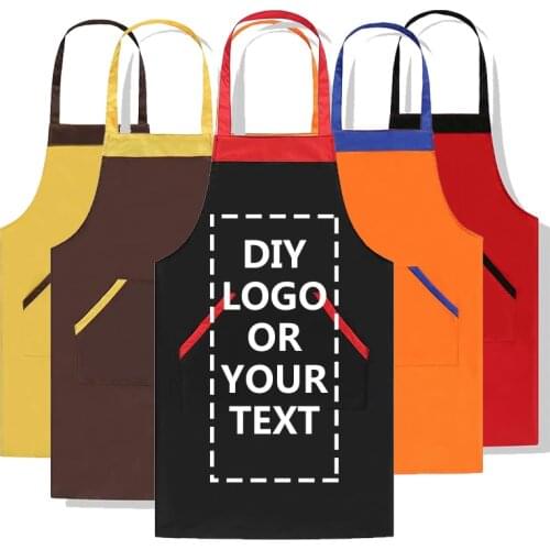 DIY Custom LOGO New Pure Color Cooking Kitchen Canvas Apron Unisex Woman Men Chef Waiter Cafe Shop BBQ Hairdresser Aprons