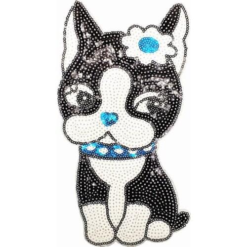 Exquisite Cartoon Sequins Embroidery Appliques Sew On Bulldog Patches for Clothing Accessories Bag T-shirt Decor Pet Badges