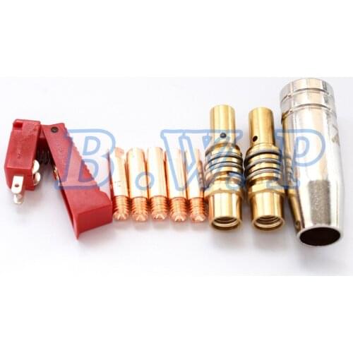 9Pcs 15AK MIG Torch Consumables Kit Micro Switch Contact tips M6*25*0.8mm Holders Shield Nozzle