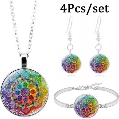 2021 Hot Style Accessories Set Mandala Flower Time Gem Neckle, Bracelets and Earrings Three-piece Set Fashion Accessories Women
