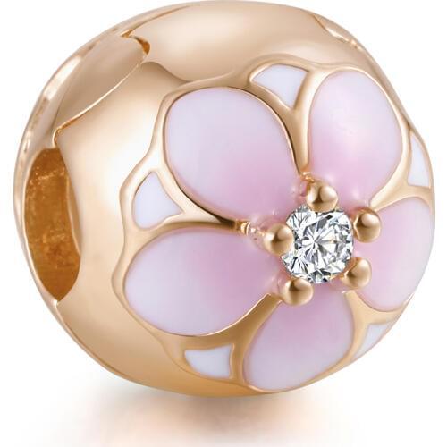 Fashion Jewelry Magnolia Bloom Clip Charm Rose Gold Beads Fit Silver Charm Bracelet for Women DIY Jewelry Making