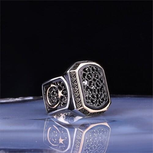 The moon the stars Pattern 925 Sterling 925 K Silver Men 'S Ring