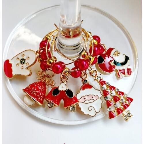 Set of 6pcs Christmas Party Wine Glass Marker Charms Rings Marker Bar Table Decorations