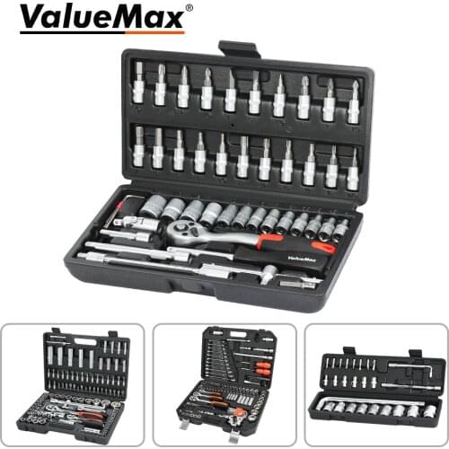 ValueMax Hand Tool Sets Car Repair Tool Kit Set Mechanical Tools Box for Home Workshop Socket Wrench Set Ratchet Screwdriver Kit