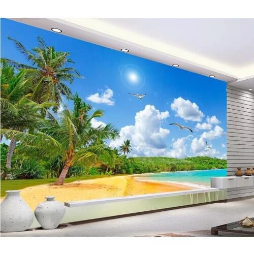 Custom Any Size Wall Mural 3D Beach Sea view Coconut Tree Landscape Wall Painting Photo Wallpaper Living Room Bedroom Decoration