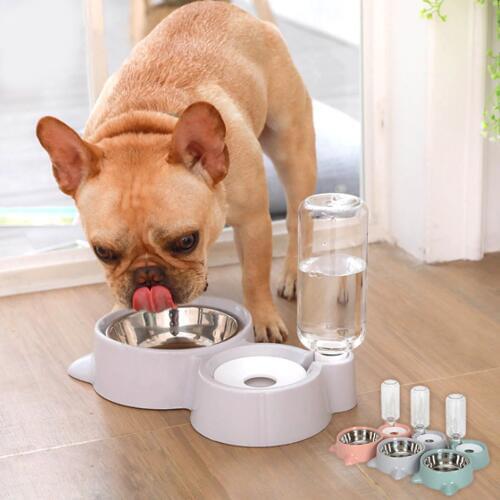 Non-Slip Dog Bowl 2 In 1 PP Stainless Steel Automatic Water Dispenser Feeder Pet Dog Cat Drinker Cute Pet Food Container Hot