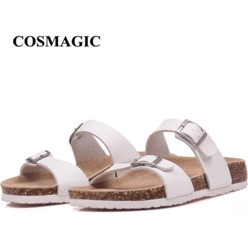 COSMAGIC 2020 New Summer Cork Slippers Women Casual Mixed Color PU Flip Flops Holiday Beach Outside Slides Shoe