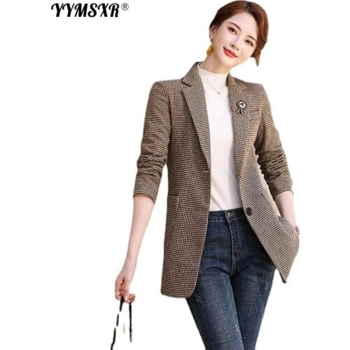 Fall 2021 High-quality Professional Wear Temperament Single-breasted Mid-length Suit Fashion Long-sleeved Female Jacket Plaid