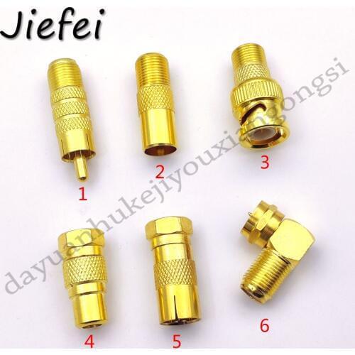2Pcs New Gold-plated 6 Type F Type Male Female to TV RCA BNC F Coax Male Female Adapter