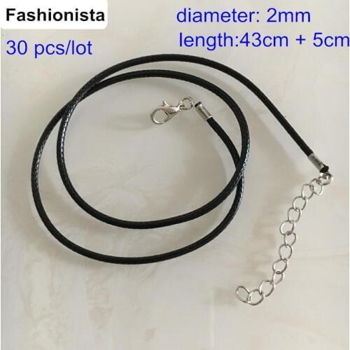 30 pcs Ready to Use With Connector Charm Necklace,43cm+5cm extend Chain,Brown / Black Wax Rope Necklace Cord For Jewelry Making