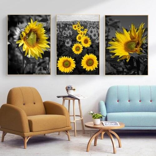 Golden leaf canvas poster printing modern home decoration golden sunflower art painting Nordic living room decoration painting