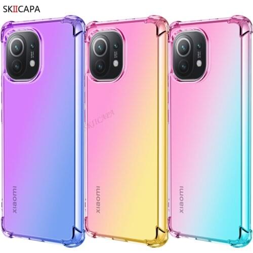 Gradient Airbag Corners Shockproof Cover For Xiaomi Mi 11 Soft Silicon Half Clear Protect Case For Xiaomi 11 Rainbow Color Case