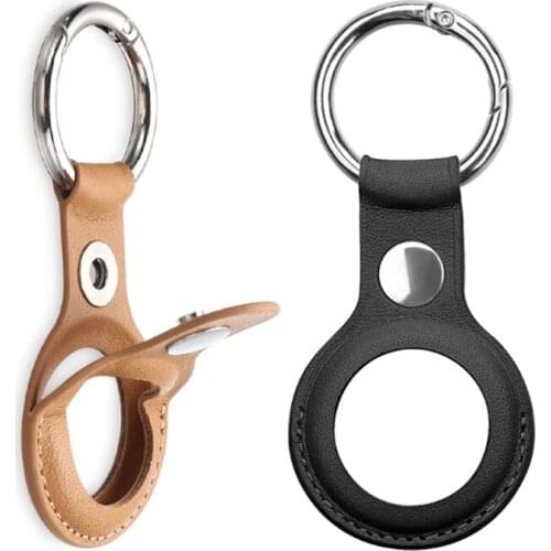 Luxurious Shockproof Protective Case For Apple 2021 New AirTags Tracker PU Leather Hangable Key Ring Luggage Tag Bag Charm Loop