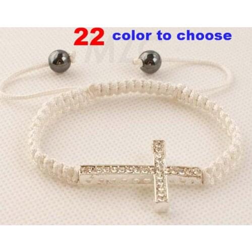 Cheapest cross men gift+new+best gift Silver plated SWN sideways rhinestone crystal cross crystal bracelet for men