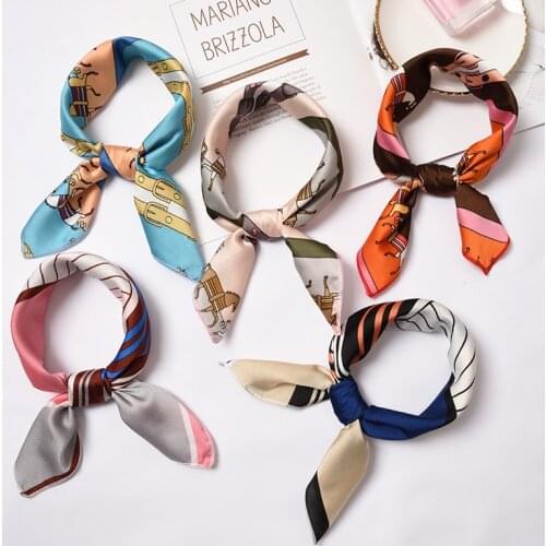 Luxury Silk Satin Head Scarf For Women Plaid Print Kerchief Neck Scarfs 70cm Square Shawls and Wrpas Scarves For Ladies