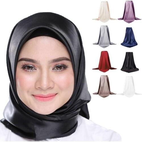 Scarf Jersey Hijab Scarves Shawls Women Headscarf Square Soft Imitation Silk Solid Color Scarf Head-Wrap Shawl for Daily Life