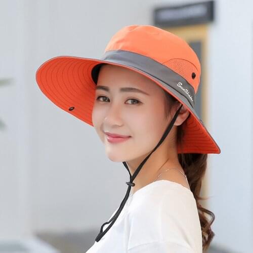 Summer UPF50+ Sun Hats For Women Ponytail Bucket Hat Fashion UV Protection Hiking Hat Female Outdoor Travel Beach Caps