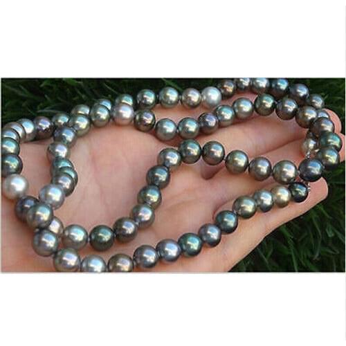 Stunning11-12mm tahitian natural round multicolor pearl necklace 38inch 925s
