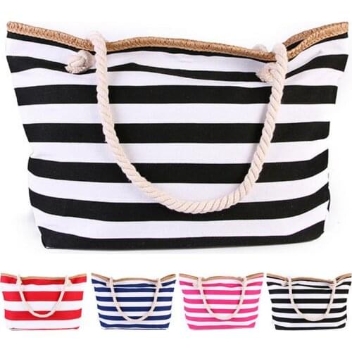 New Beach Tote Bag Fashion Women Canvas Summer Large Capacity Striped Shoulder Bag Tote Handbag Shopping Shoulder Bags Tote