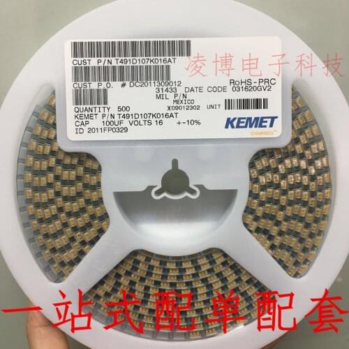 T491D107K016AT 100UF/16V D: 7343 KEM ESR: 700mR SMD tantalum capacitor T491D107K016AT 2917 100uF 16V 107 ±10% Type D 7343