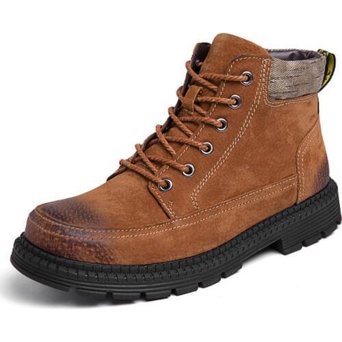 Warm Men Boots Suede Genuine Leather Western Ankle Boots Men Waterproof Winter Work Boots Casual Shoes Sneakers Cowboy Botas