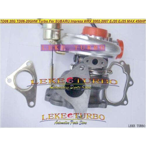 Turbo TD06 20G TD06-20G TD06-20GHW Turbocharger For SUBARU Impreza WRX 2002-07 2.0L EJ20 EJ25 MAX 450HP Gaskets + pipe Fitting