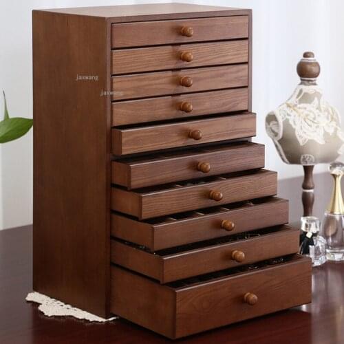 Solid Wood Dressing Table Storage Boxes Earrings Necklace Jewelry Organizer Accessories Multi-layer Rings Collection Makeup Box