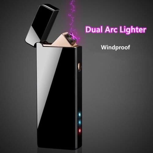 Windproof Flameless Dual Arc Lighter Plasma Rechargeable USB Cigarette Lighter With LED Power Display Lighters Mens Gifts