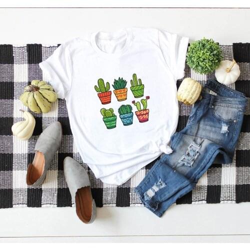 Plant cactus print 100%cotton womens summer fashion free embrace womens graphic t-shirt t-shirt streetwear vest t-shirt t-shirt