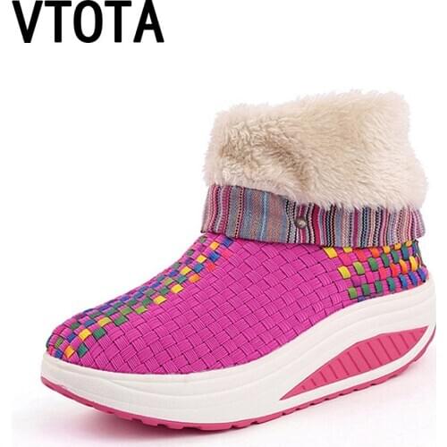 VTOTA Women Boots Non-Slip Waterproof Winter Ankle Snow Boots Women Platform Wedges Winter Shoes With Thick Fur Botas Mujer H198